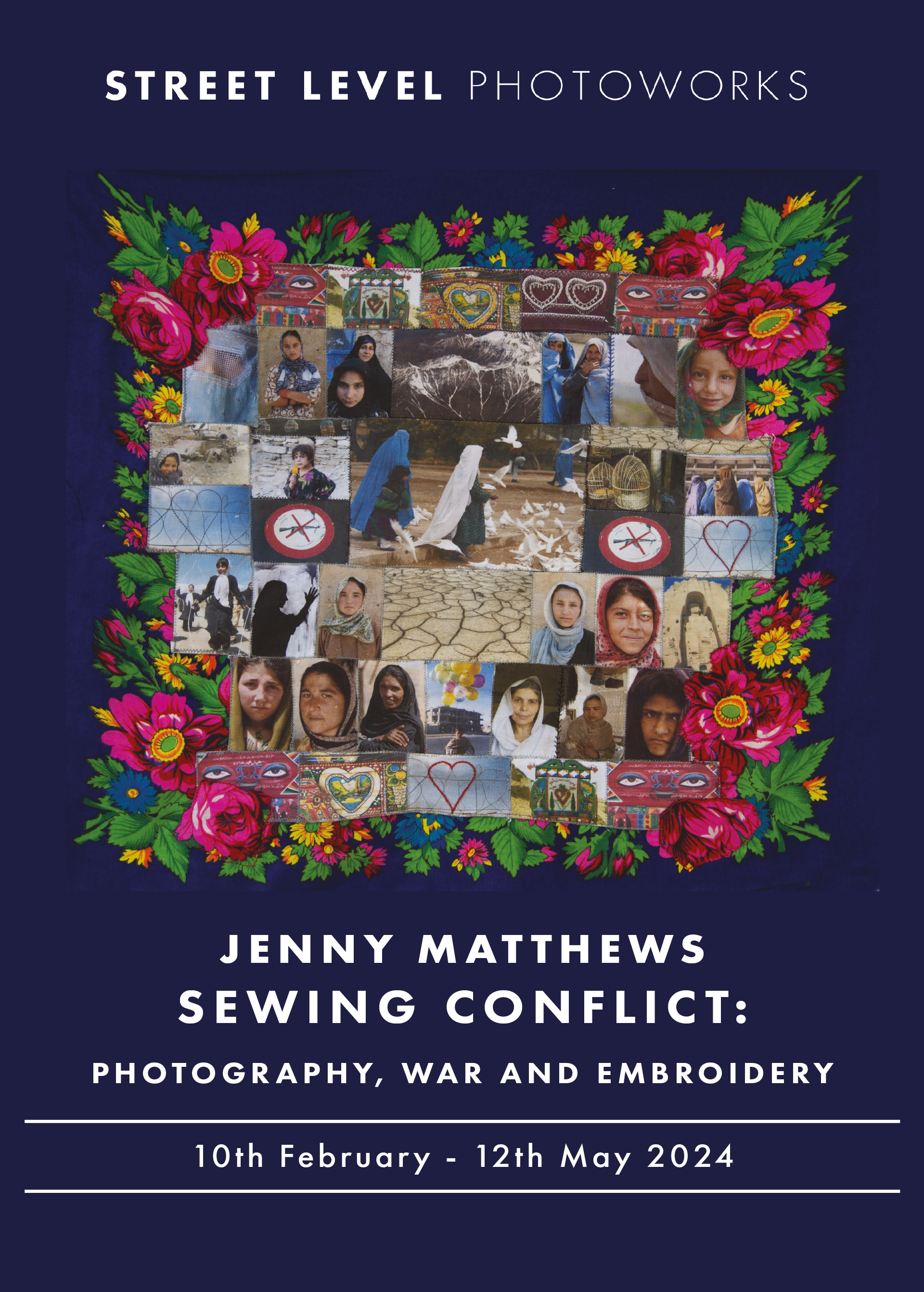 Image of Sewing Conflict 2024 Exhibition Poster by Jenny Matthews